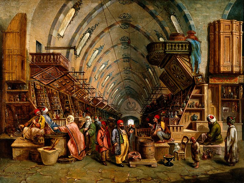 A bazaar. Varley, John, 1850-1933