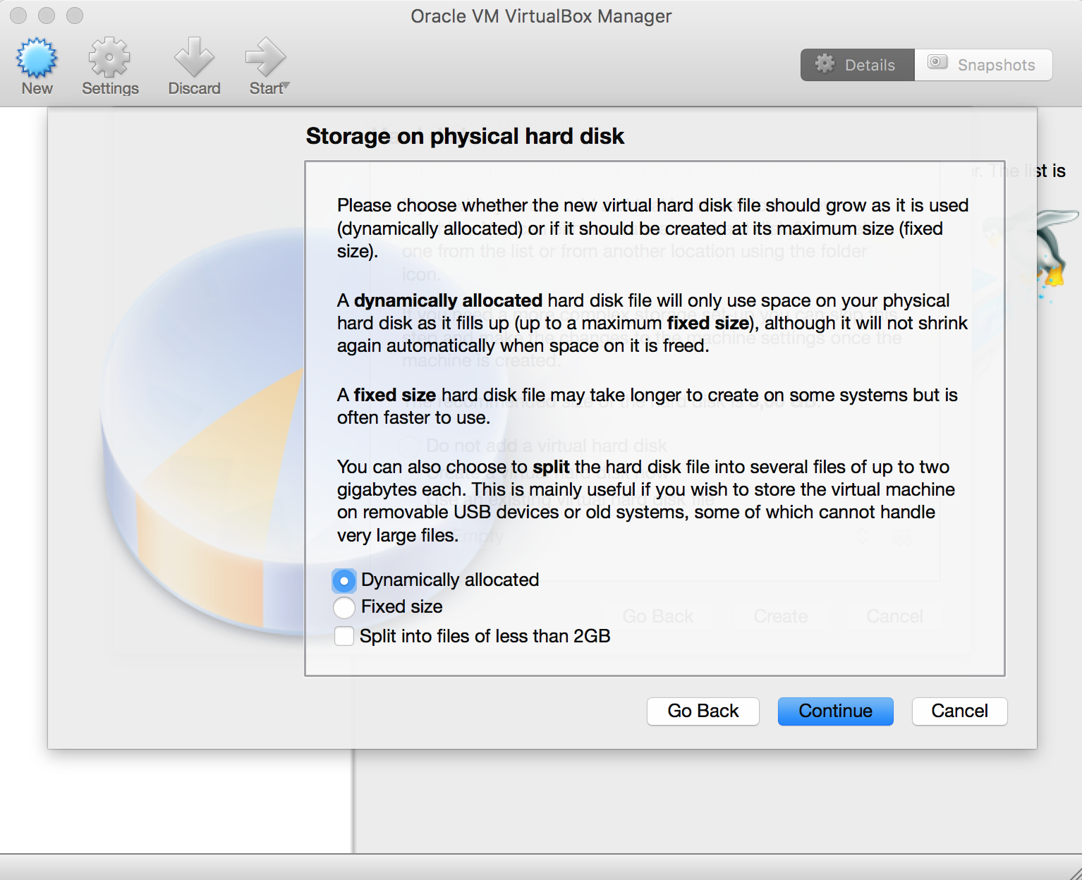 Storage on physical hard disc