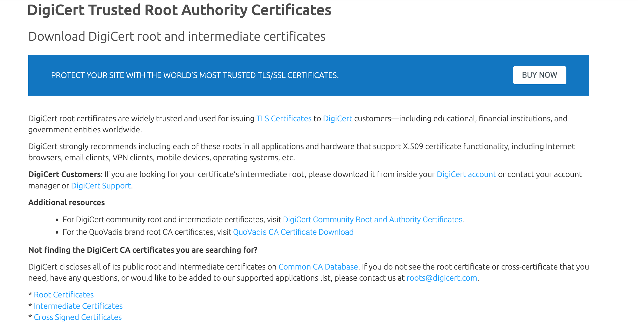 DigiCert Trusted Root Authority Certificates