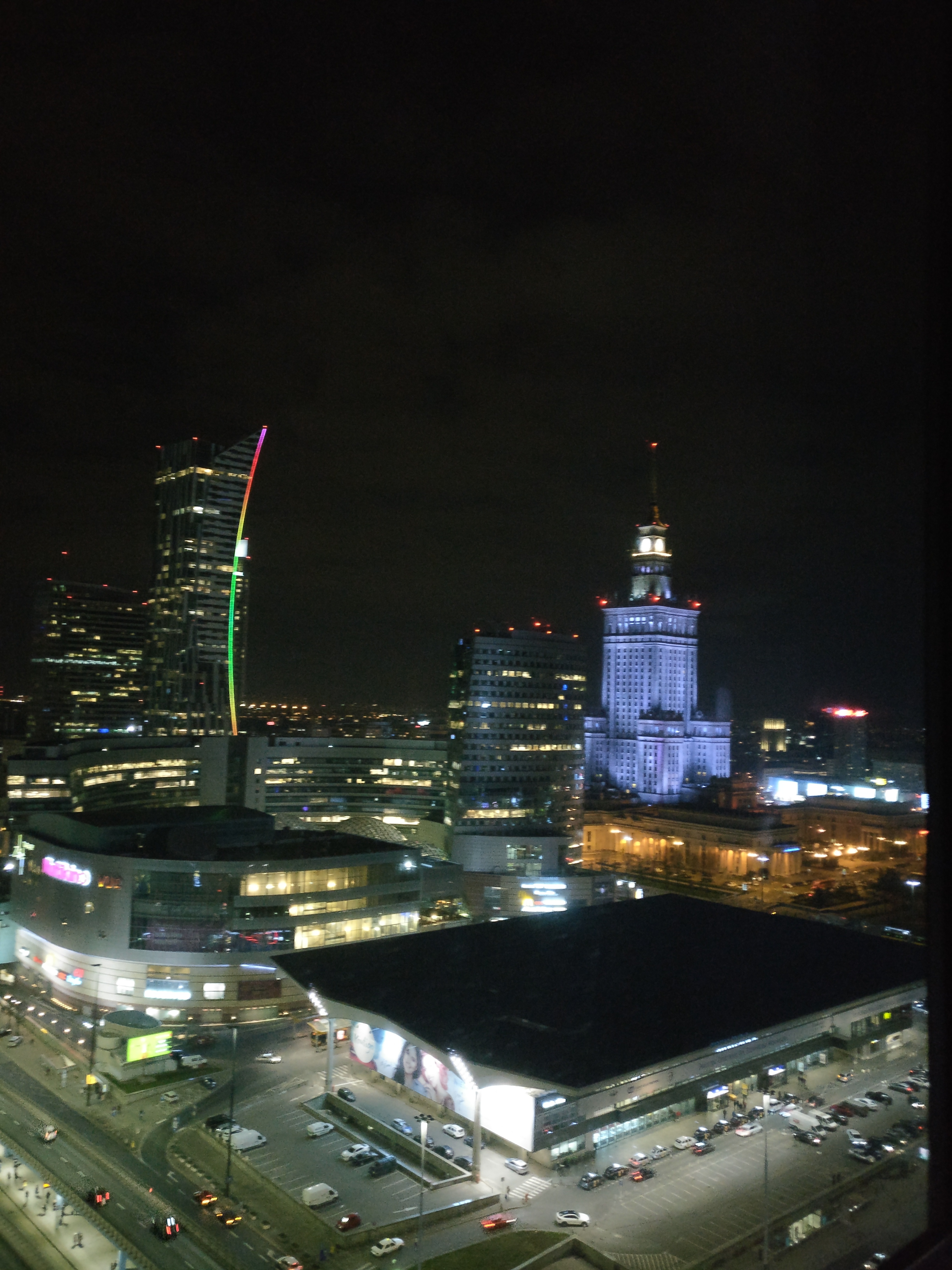Palace of Culture illuminated in blue-white light